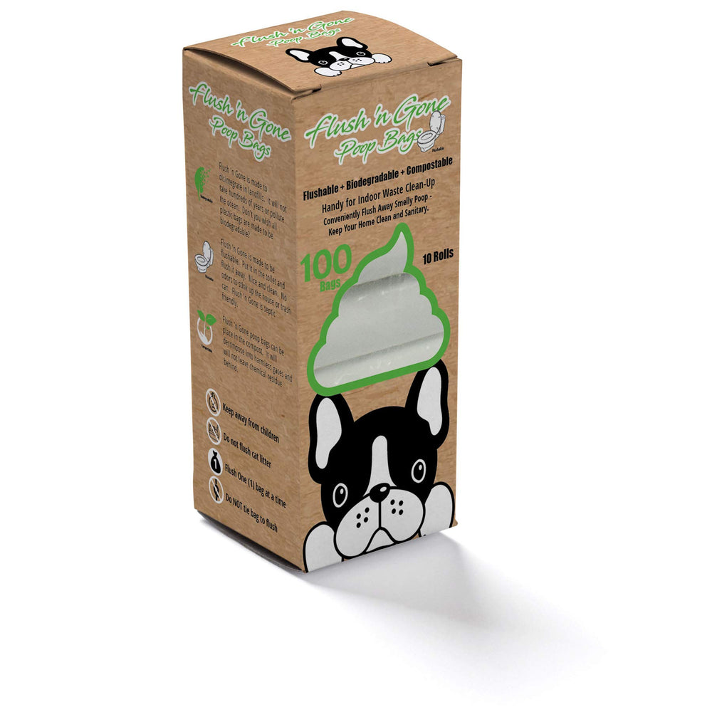 PetBro Flush 'n Gone bags package—biodegradable bags for easy, eco-friendly waste cleanup.