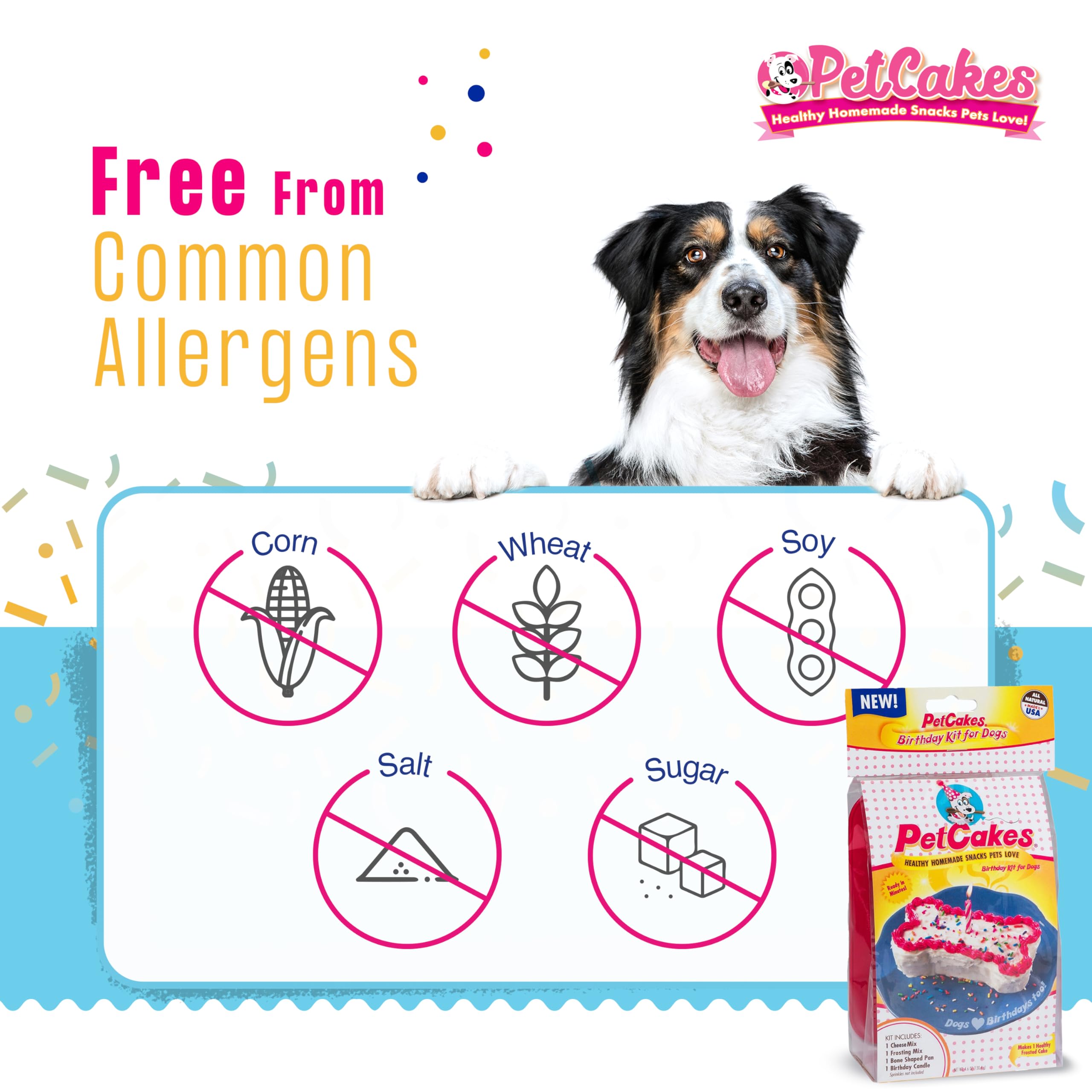 PetCakes all-breed-friendly image shows suitability for puppies to large dogs