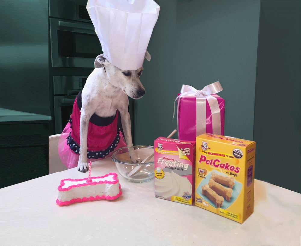 PetCakes bone-shaped pan included for reusable dog-friendly baking