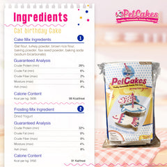 PetCakes cat birthday cake kit being measured with water for quick preparation.
