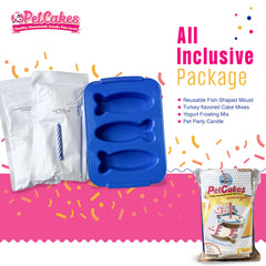 PetCakes cat birthday cake kit prepped for microwave-friendly cooking in minutes.