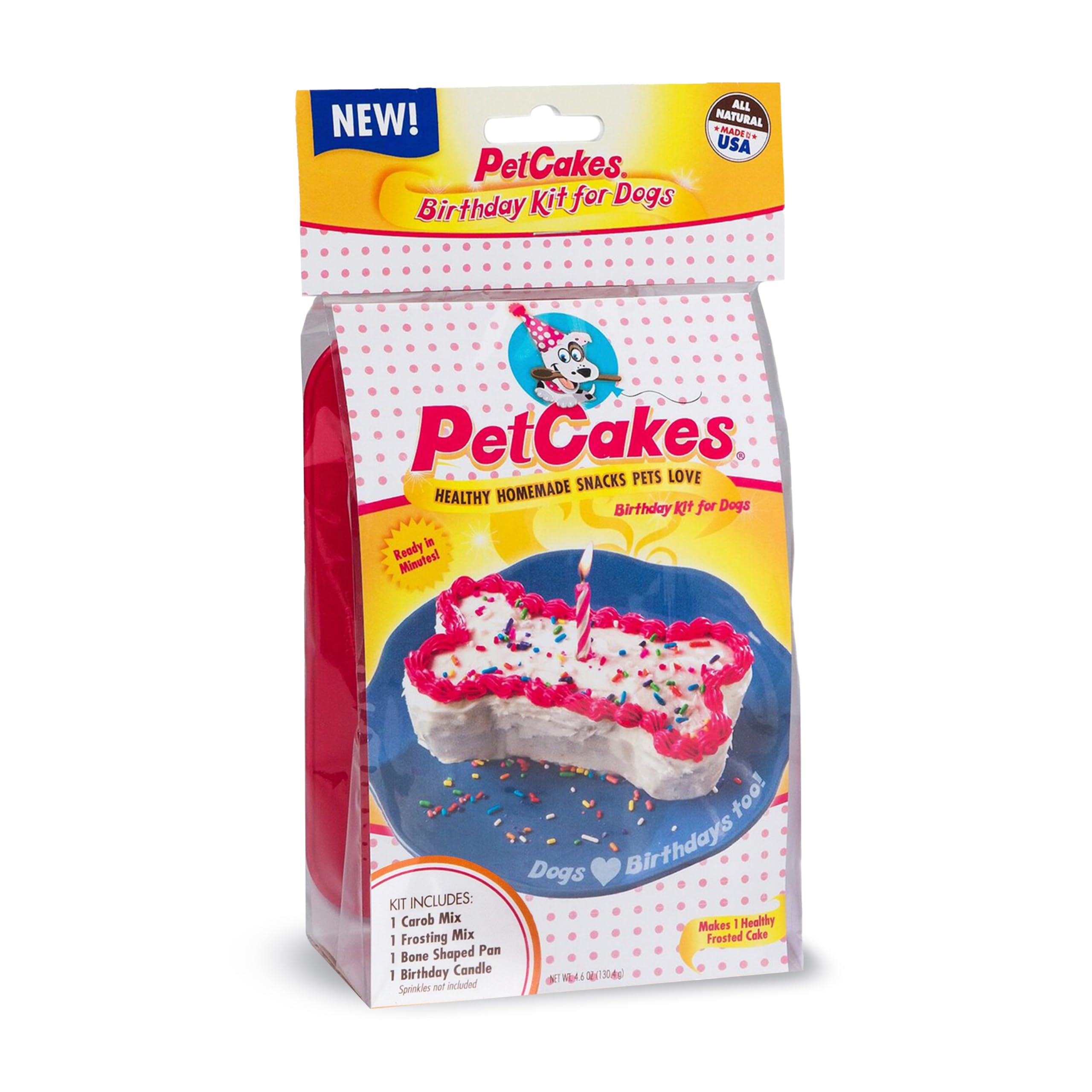 PetCakes dog birthday cake kit main image shows complete celebration setup for dogs