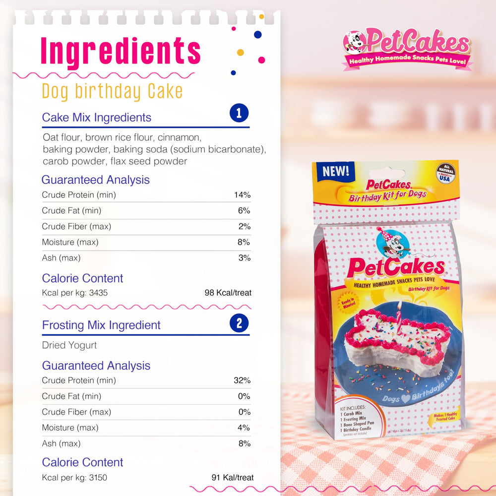 PetCakes yogurt frosting mix showcases creamy topping for dog cakes