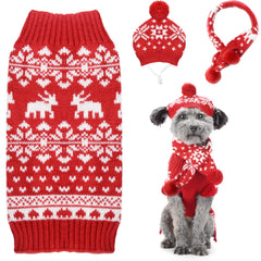 Petcare 3-pack small dog Christmas sweater set with reindeer knit for warm winter wear.