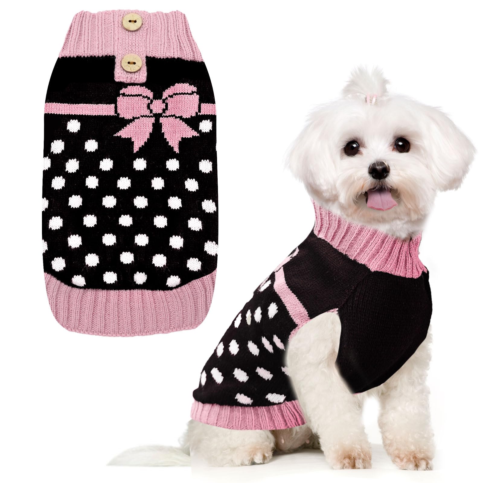 Petcare Cute Dot Dog Sweater with purple bowtie for cozy warmth on walks