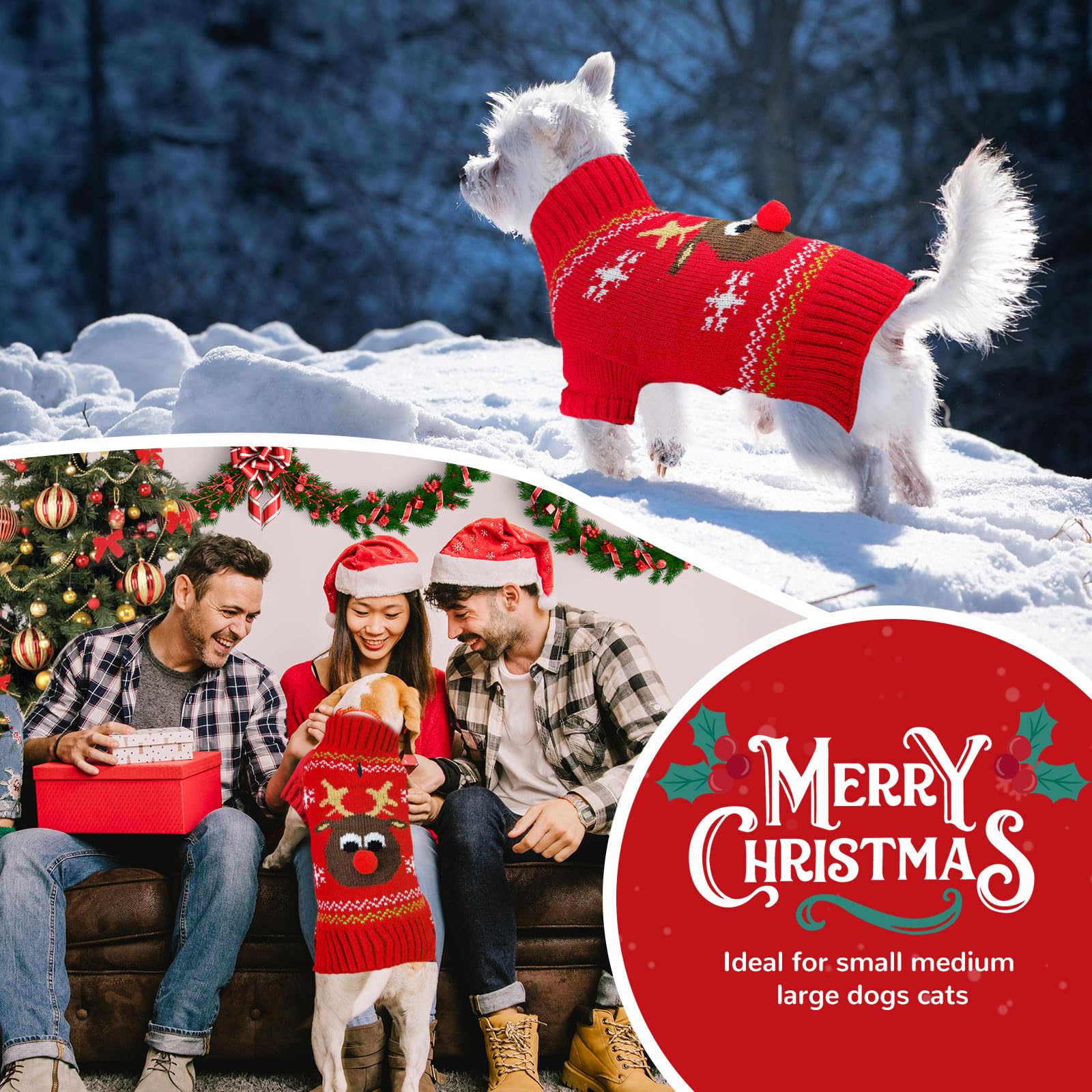 Petcare dog Christmas sweater red ugly cartoon reindeer back view ideal for cozy photos