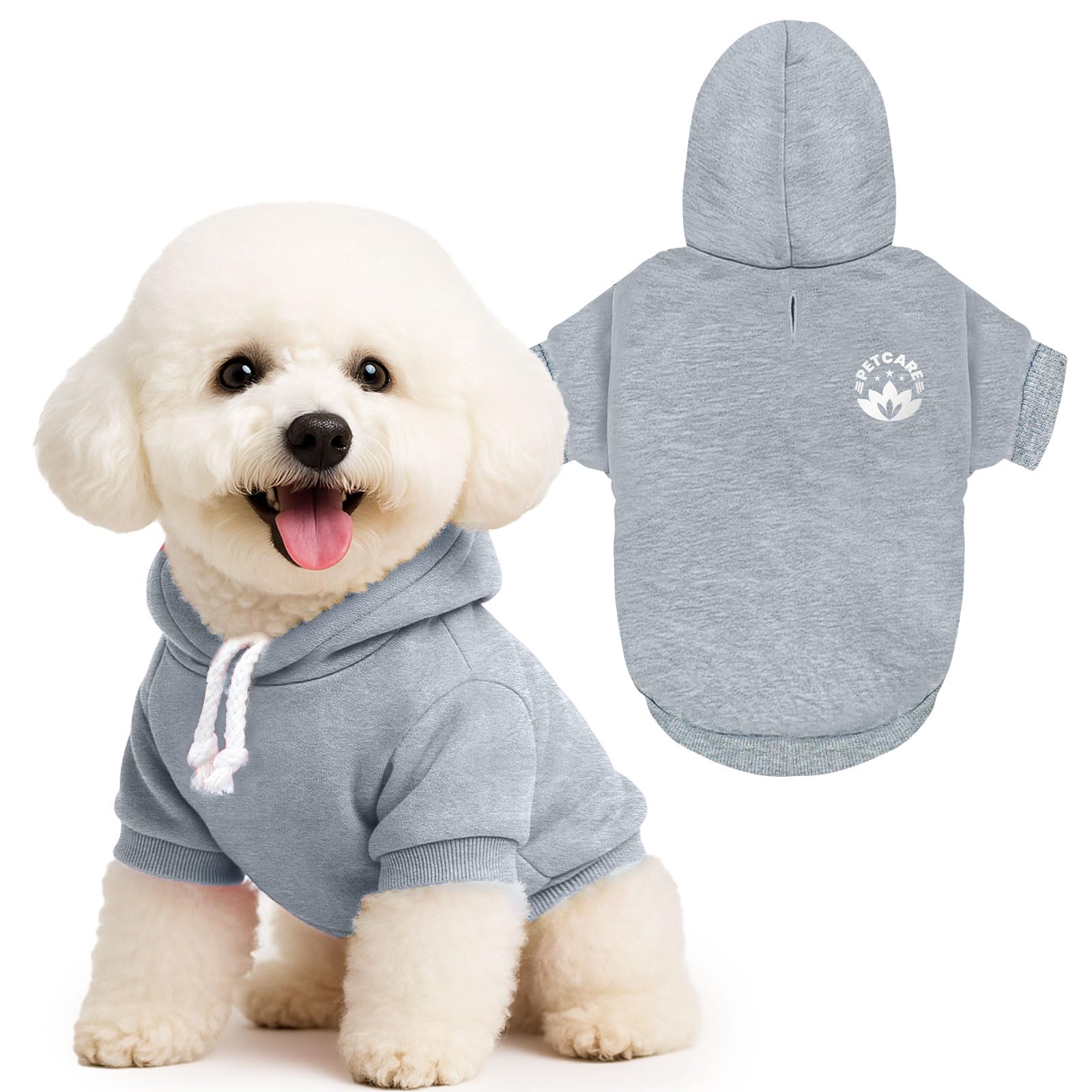 PETCARE dog hoodie sweater front view shows warm fleece for cozy walks.