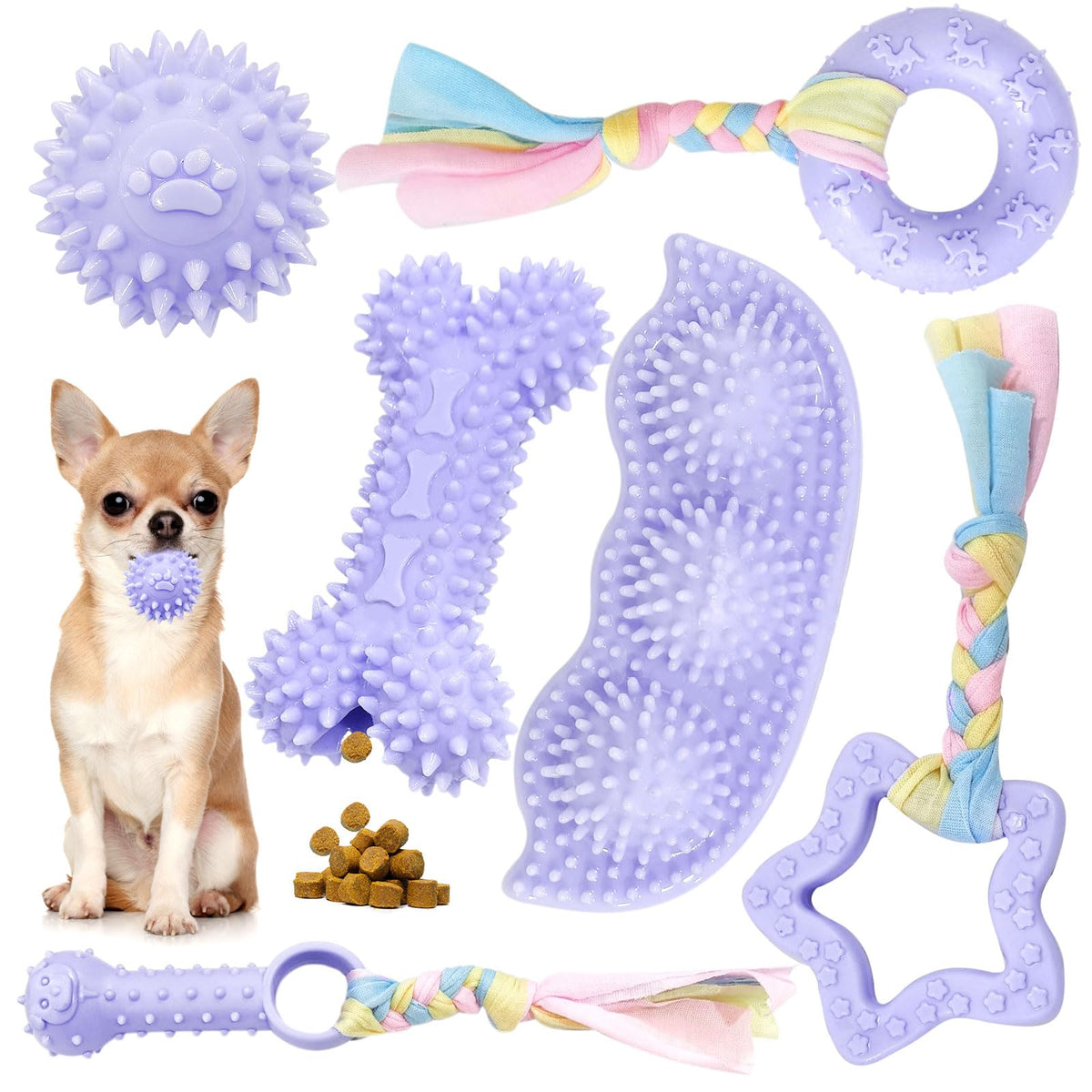 Petcare puppy teething toys 6-pack assorted shapes for teething comfort and chew play