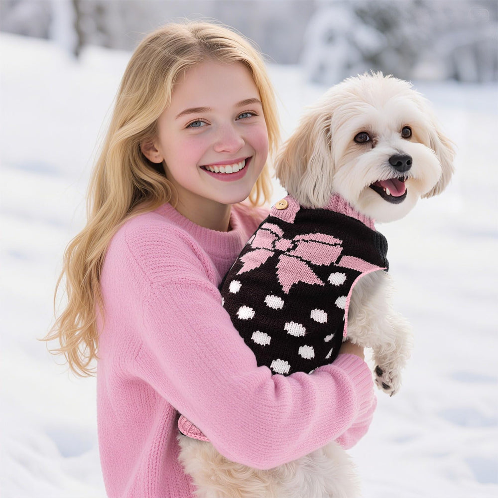 Petcare Purple Trim Dot Design Dog Sweater stands out with charming bow