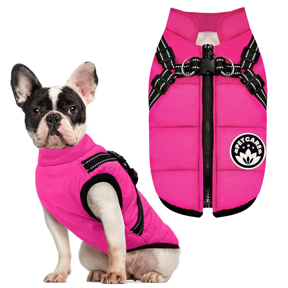 Petcare snowsuit style dog coat designed for windy, snowy outdoor use.