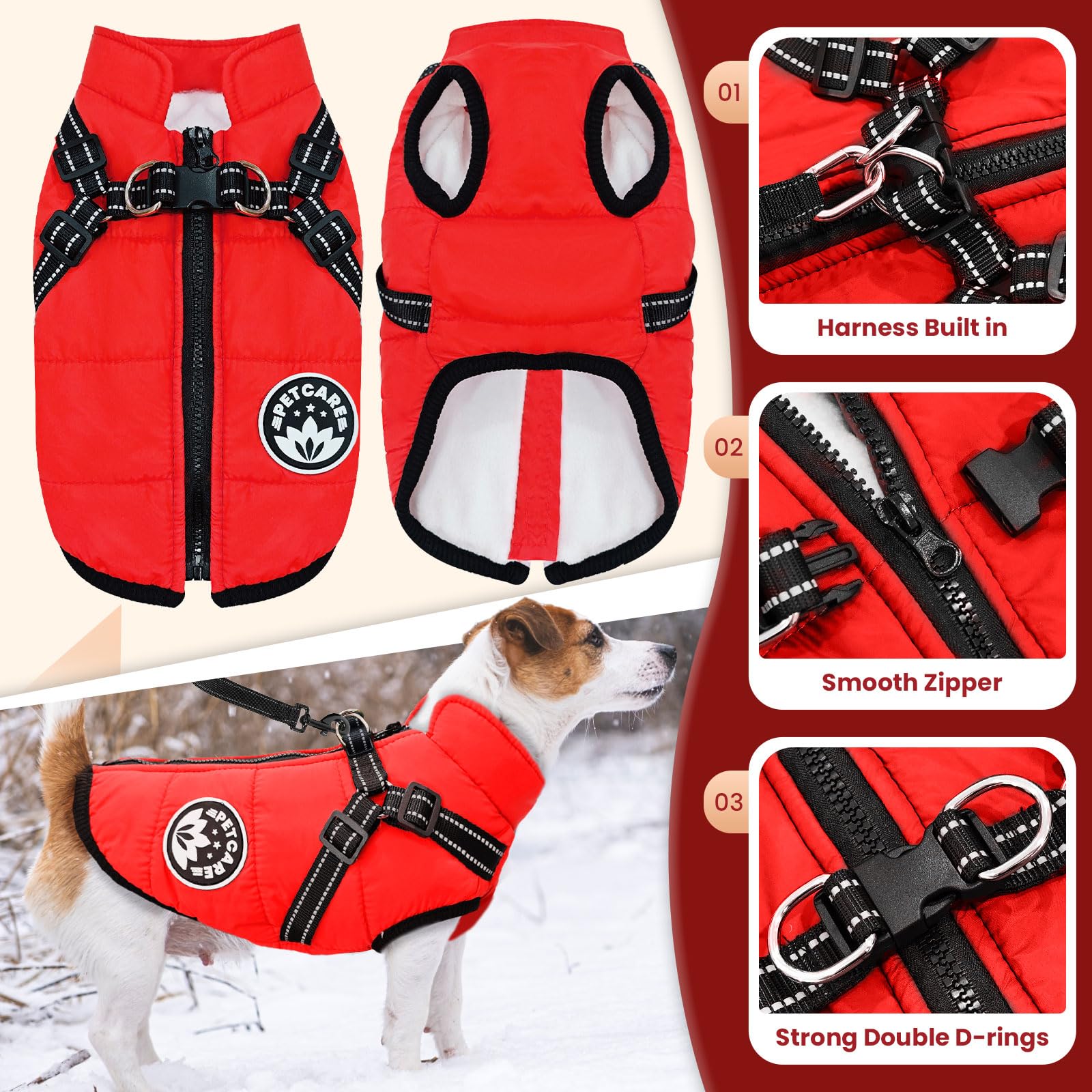 PETCARE Warm Fleece Lined Coat — thick interior for cozy winter warmth.