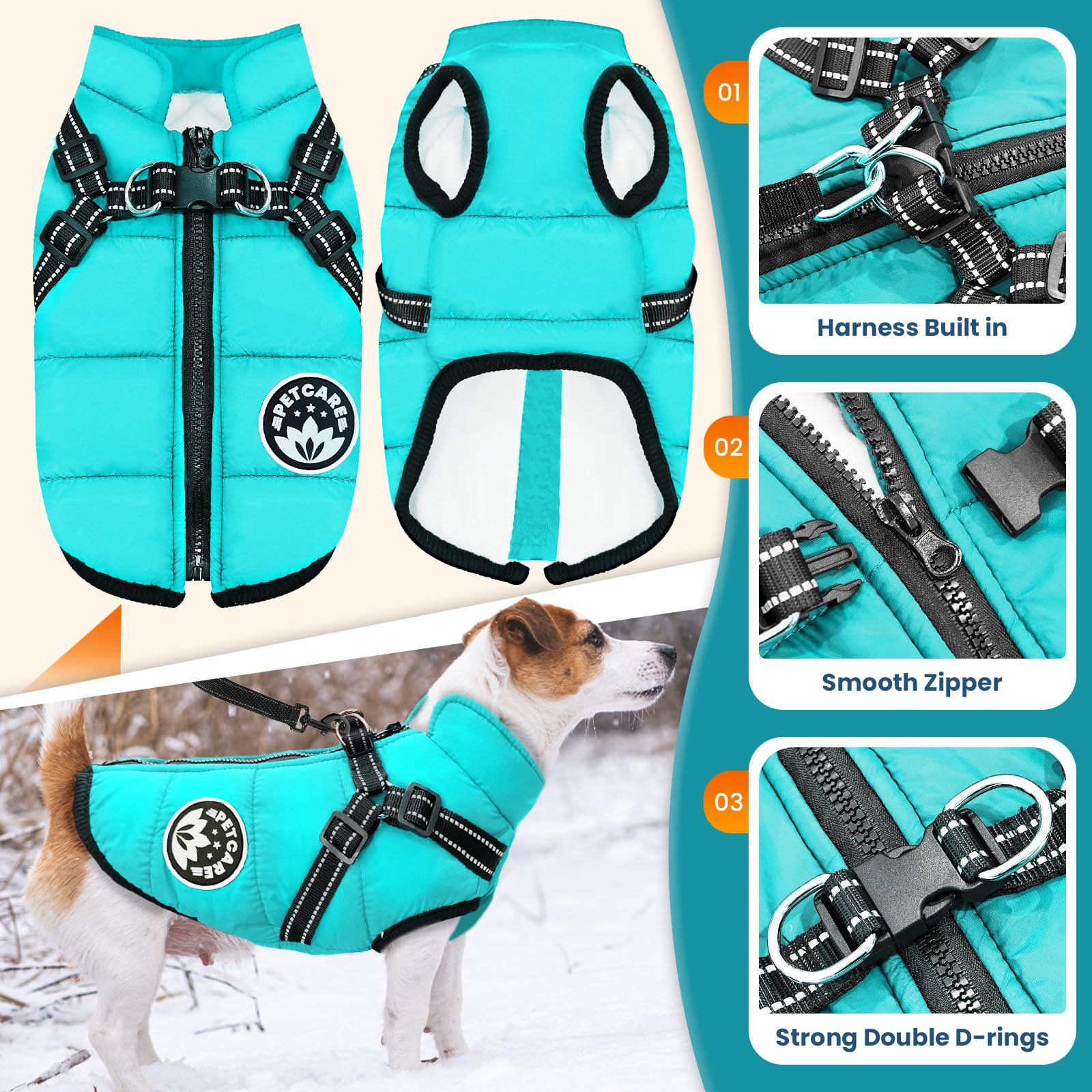 PETCARE Step-in Zipper Dog Jacket demonstrates easy on and off use.