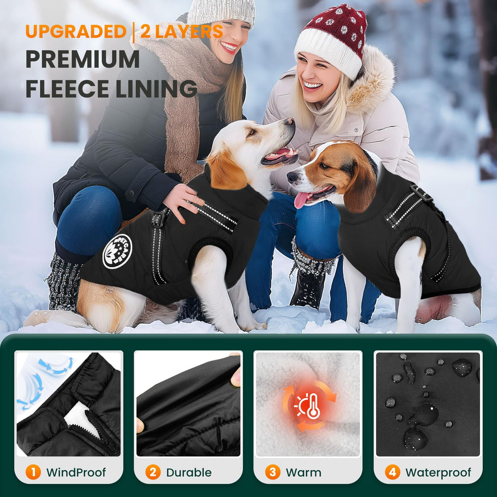 Petcare Winter Dog Coat built-in harness detail simplifies dressing during outings