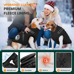 Petcare Winter Dog Coat built-in harness detail simplifies dressing during outings