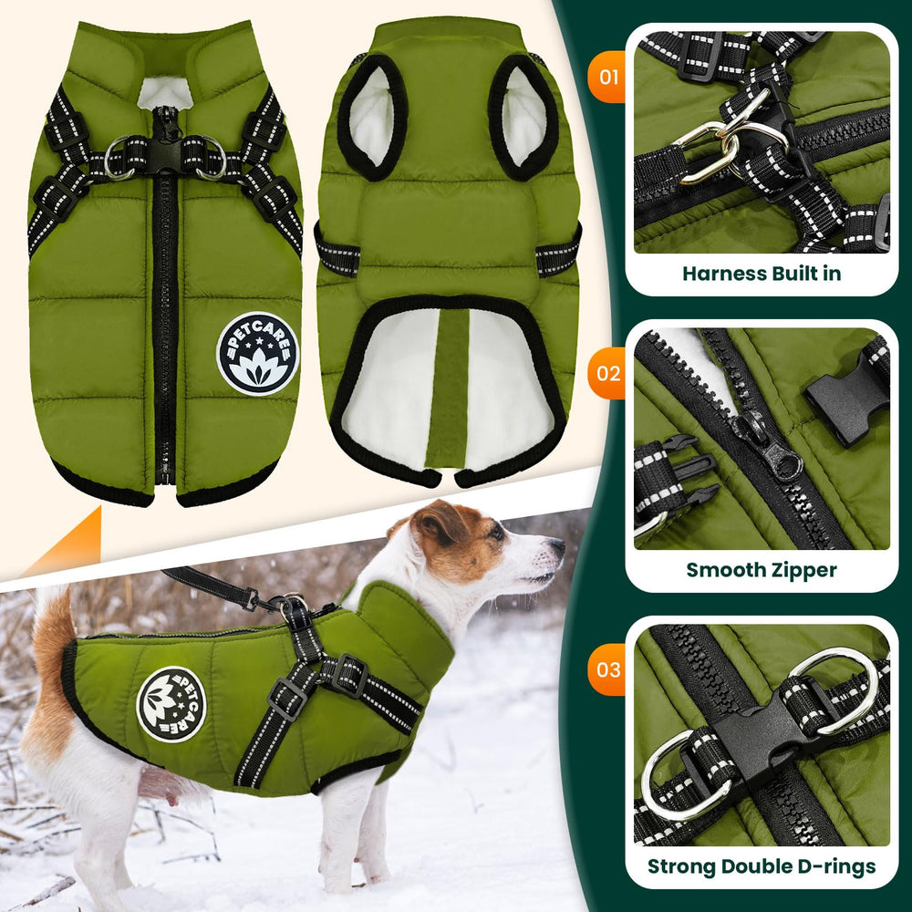 Petcare winter coat size chart helps find the right fit by chest girth.
