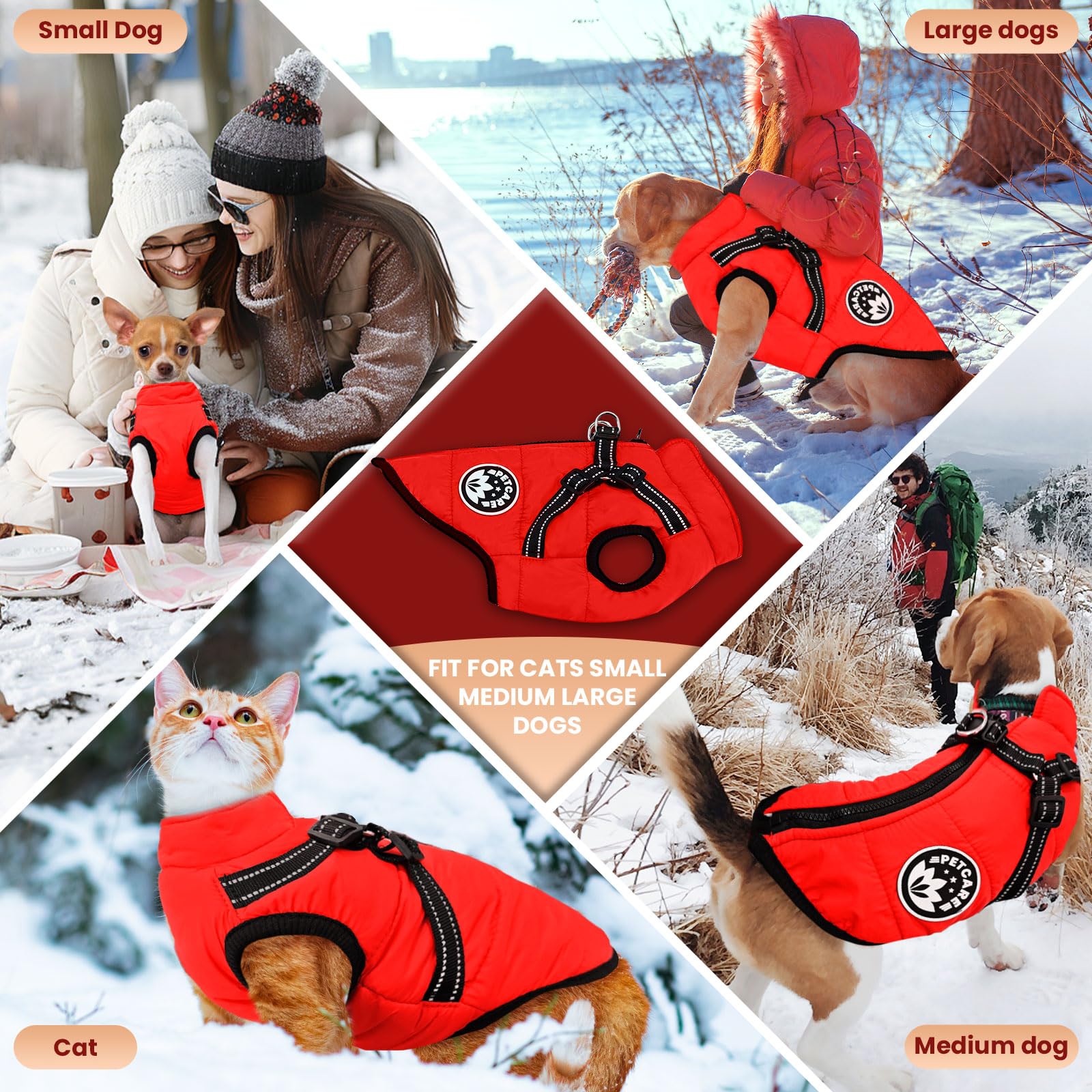 Petcare winter dog coat waterproof fabric keeps dogs dry in rain, snow, and puddles