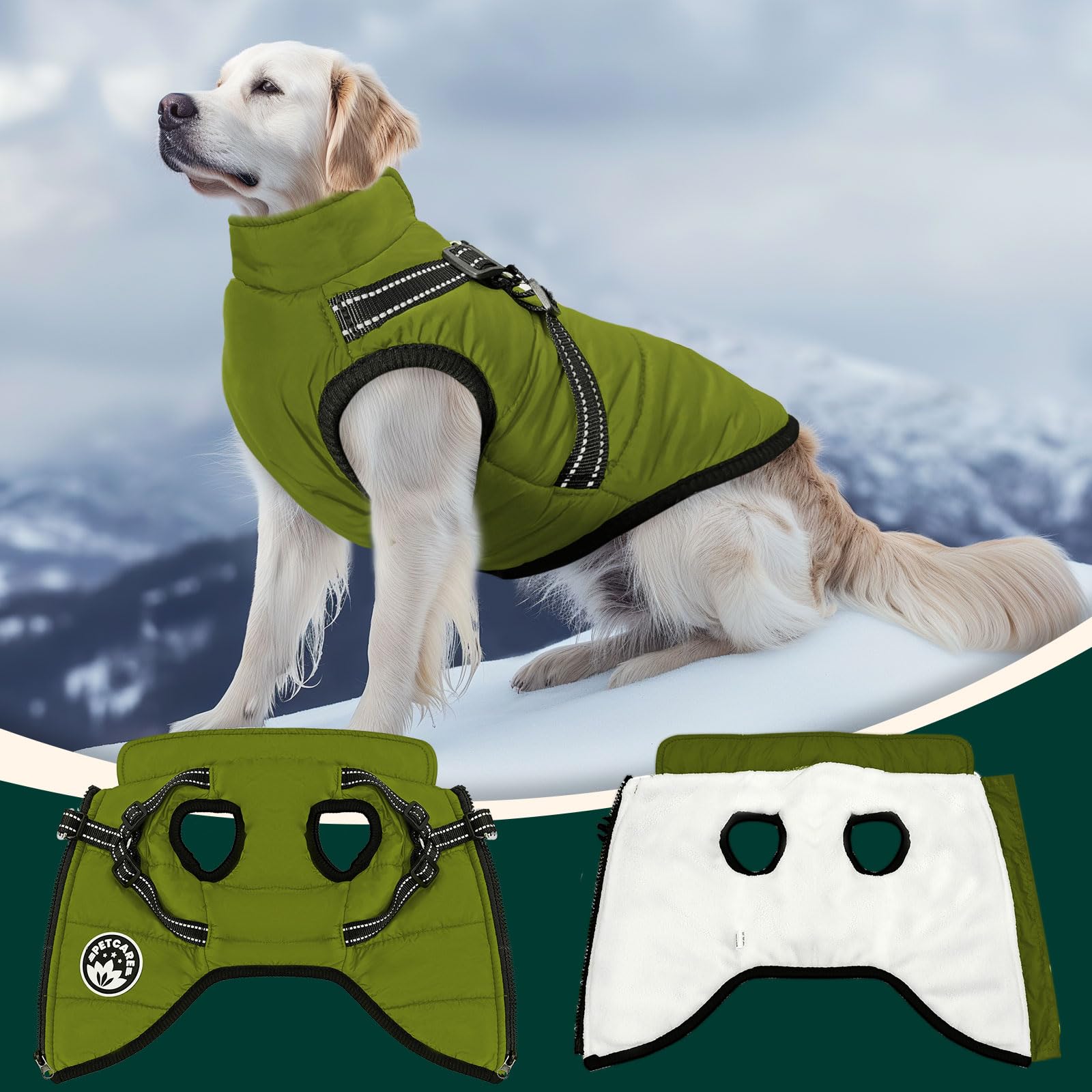 Petcare windproof fleece lining offers warmth without bulk for cozy winter strolls.
