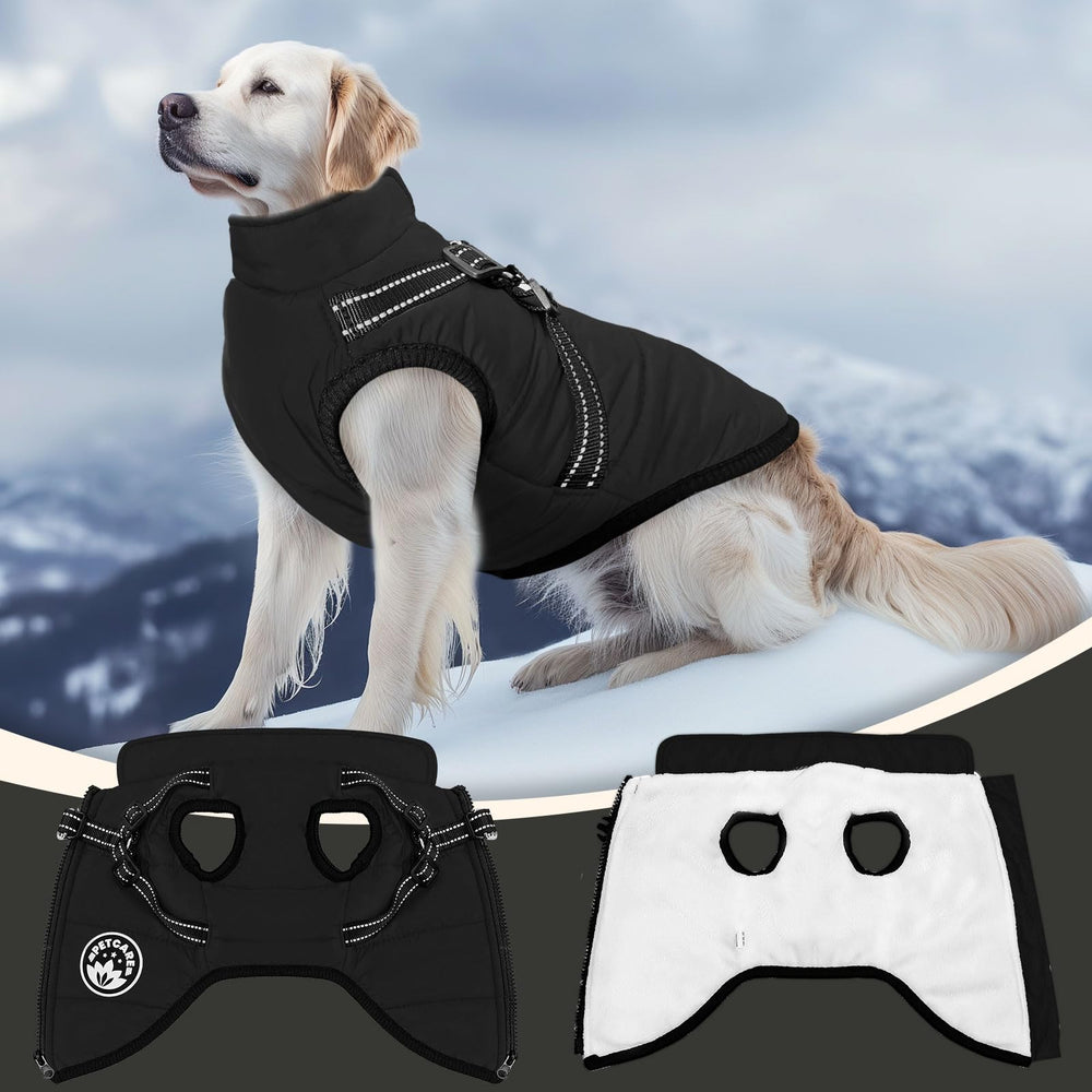 Petcare Winter Dog Coat zipper closure enables quick, secure dressing