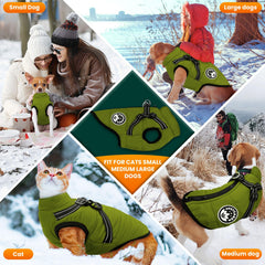 Petcare winter coat with zipper closure demonstrates secure fit and easy on/off.