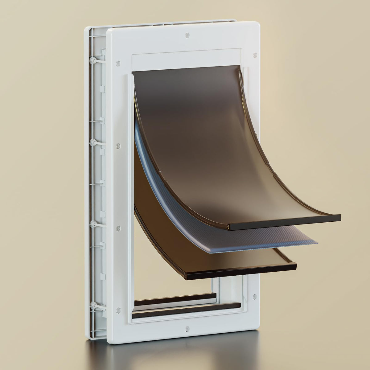 PETCOMING 3-Flap Dog Door front view demonstrates windproof weather resistance for your home.
