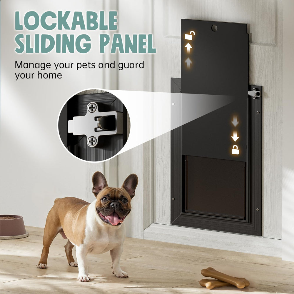 PETCOMING dog door-sliding-panel illustrates convenient secure closing when not in use.