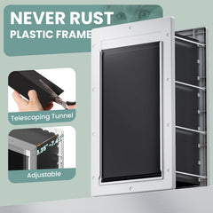 PETCOMING insulated flap on the wall door reduces drafts for pet comfort.