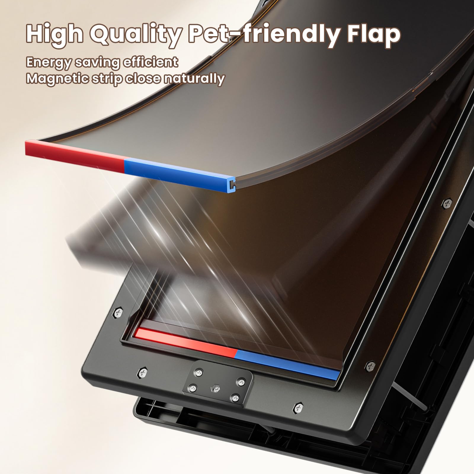 Petcoming dual-flap system is visible here, delivering weather protection and quieter closure.