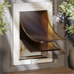 PETCOMING XL dog door installed in door demonstrates extra-large access for big dogs.