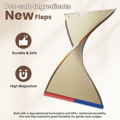 Petcoming XL dog door side panel highlights durable, rust-free plastic for outdoor reliability.