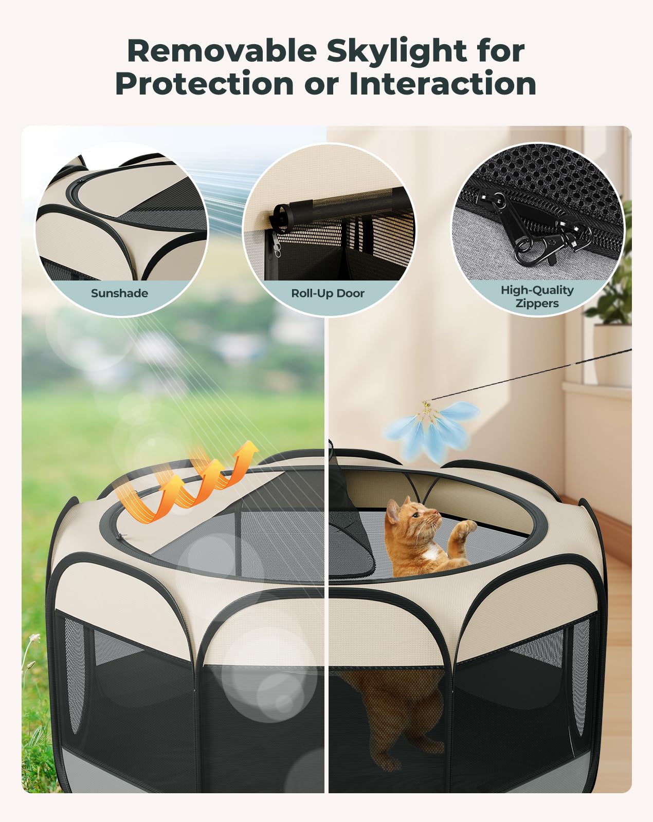 Petcozife allaround mesh-walls offer airflow and clear visibility.