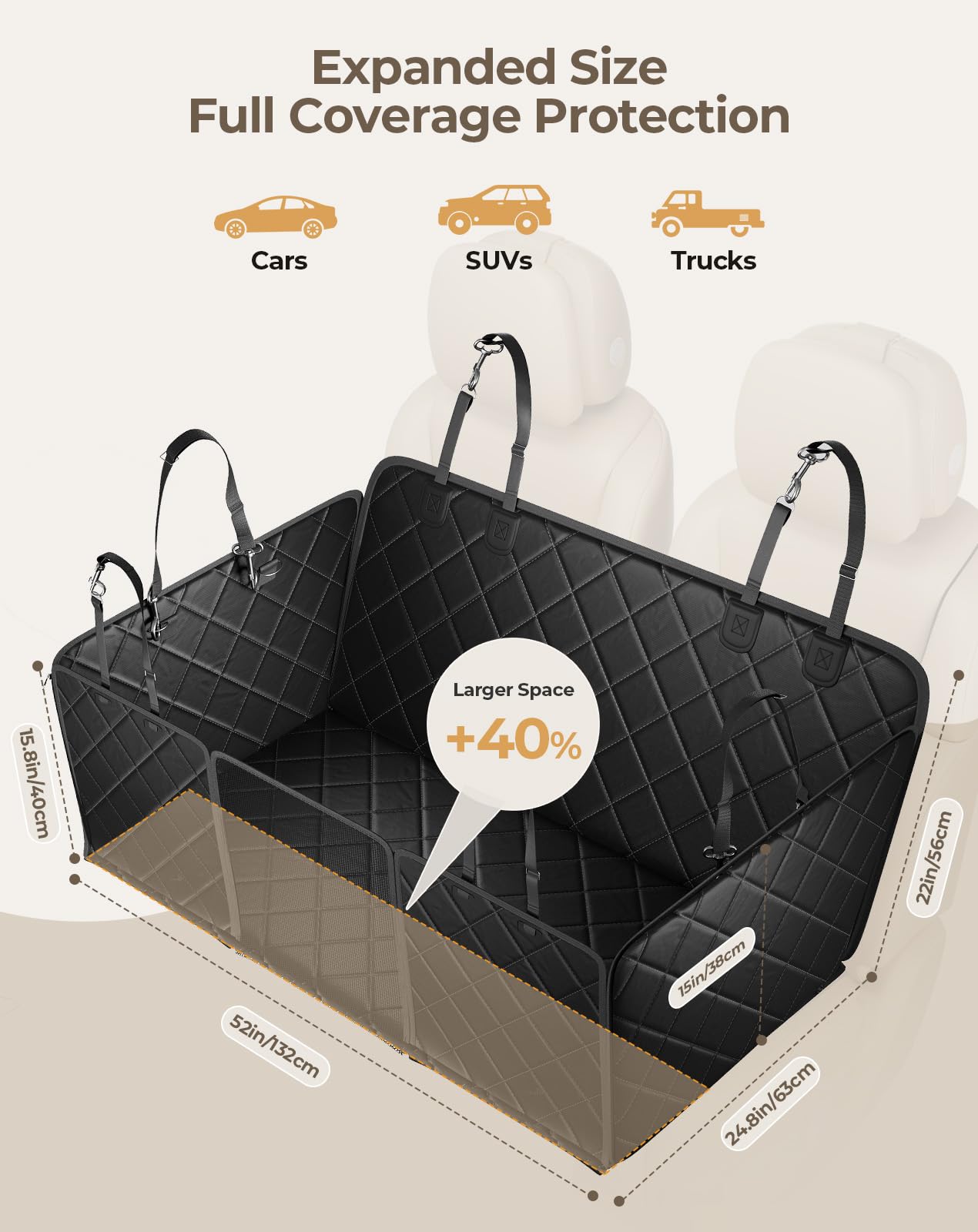 Petcozife dog car seat cover quick-install folds into storage bag.