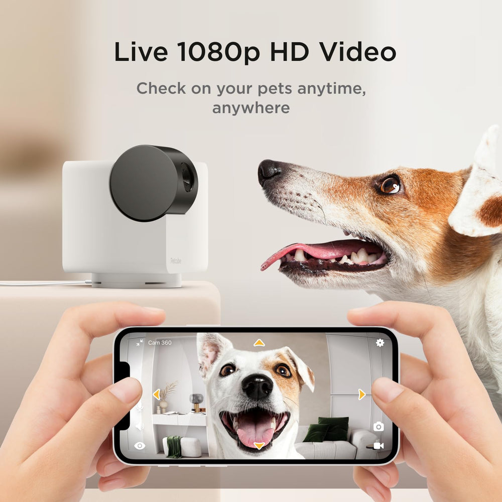 Petcube Cam 360 1080p HD video delivers clear, detailed pet viewing day or night.
