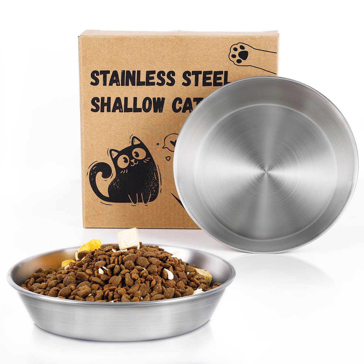 Petdream 2-pack stainless steel bowls with whisker-friendly design