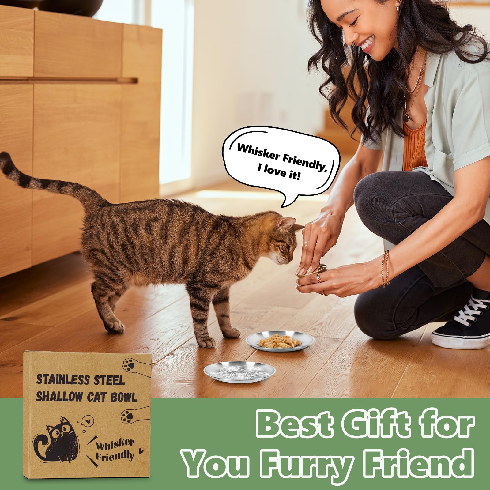 Petdream wide bowls shown for cats, kittens, and small dogs sharing a feeding station.