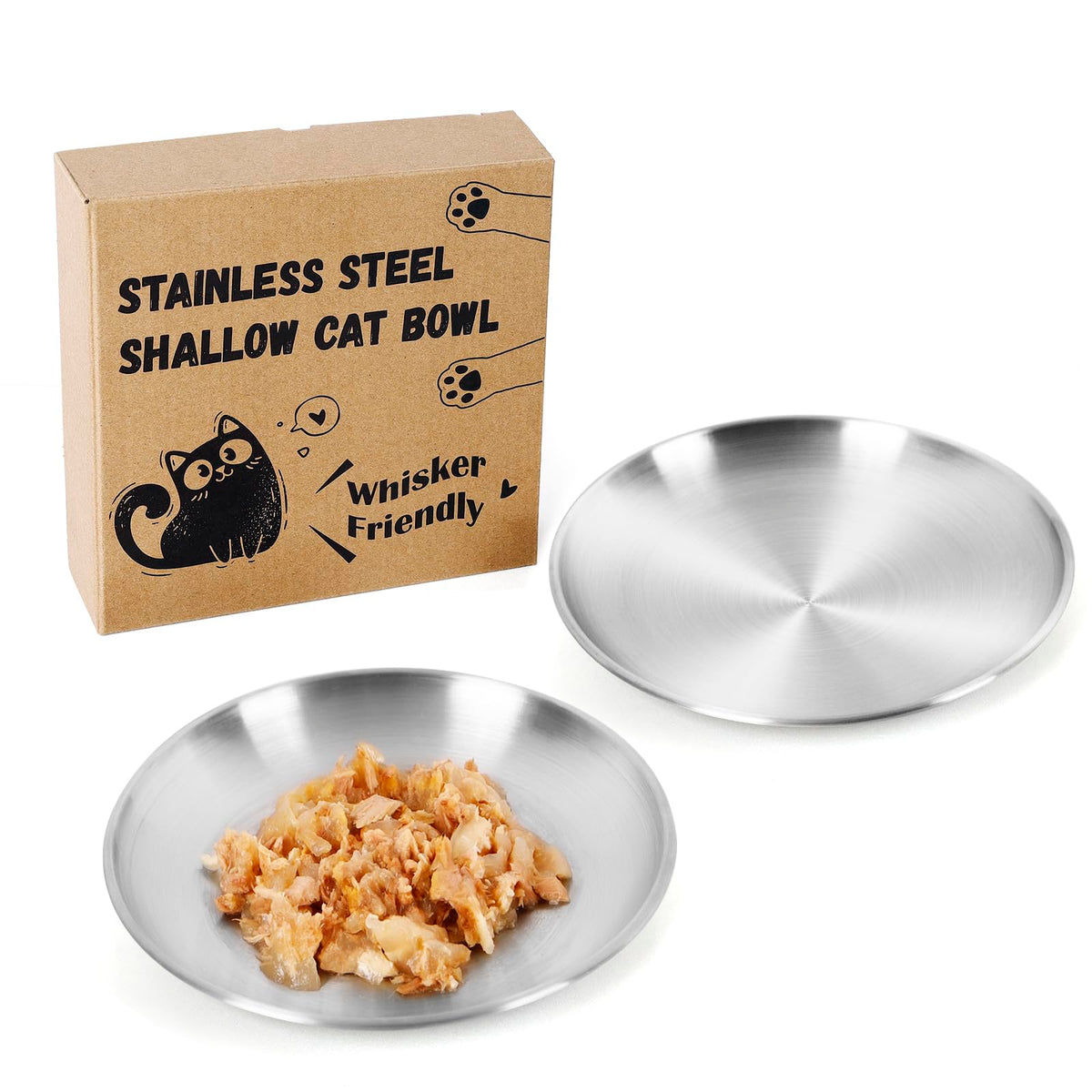 Petdream stainless steel bowls with 6.7-inch diameter offer durable, rust-resistant feeding for cats.