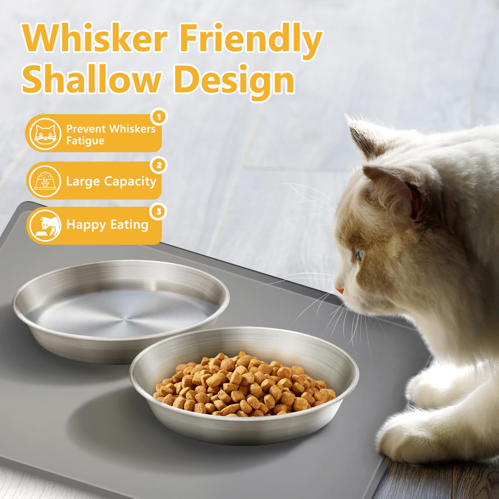 Petdream whisker-friendly shallow bowls reduce whisker contact