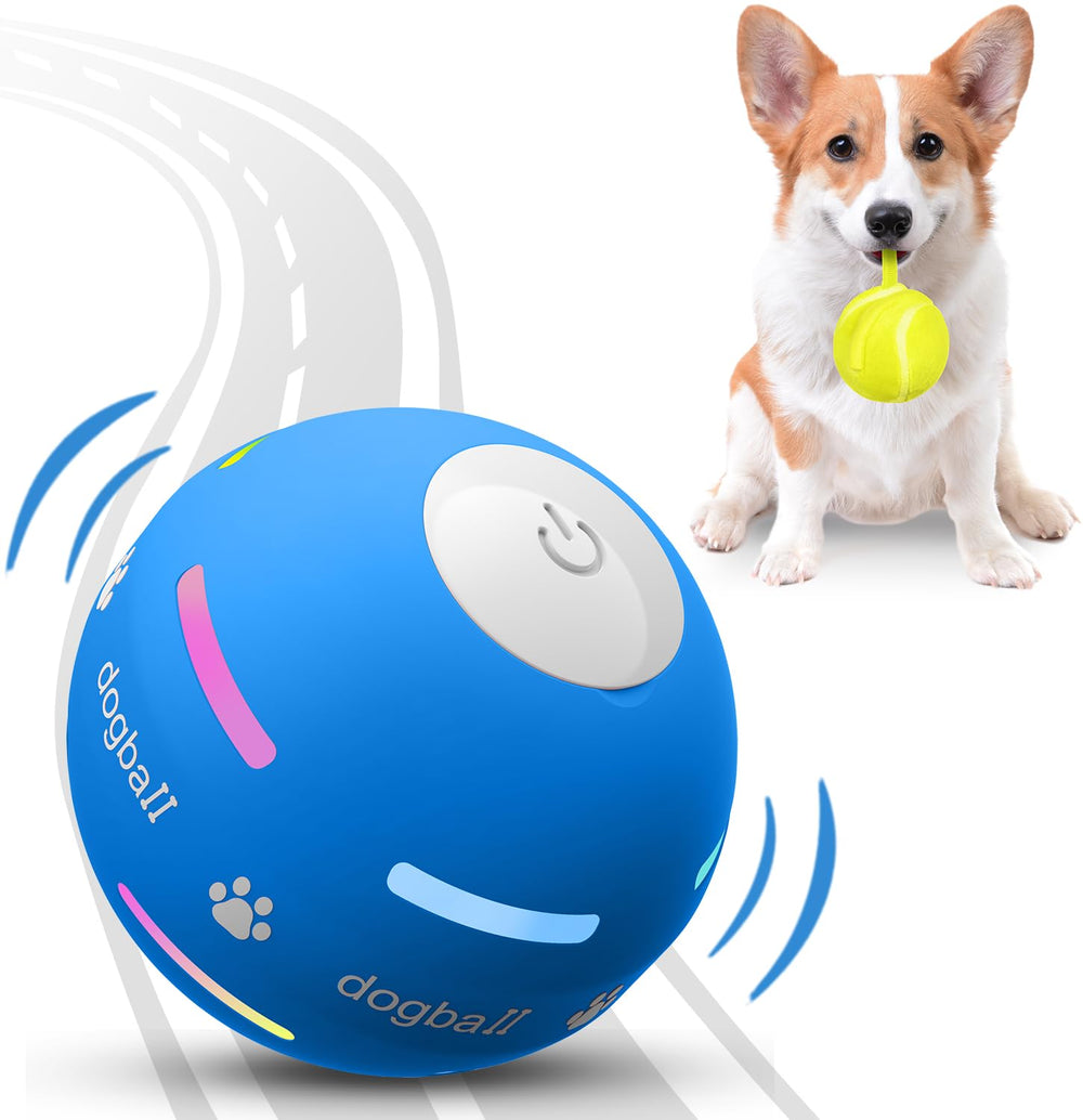 PetDroid interactive dog ball blue front view for engaging, energy-burning play