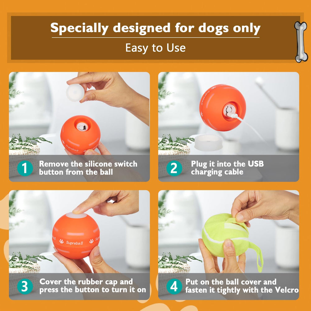 PetDroid USB-rechargeable dog ball battery and charging indicator