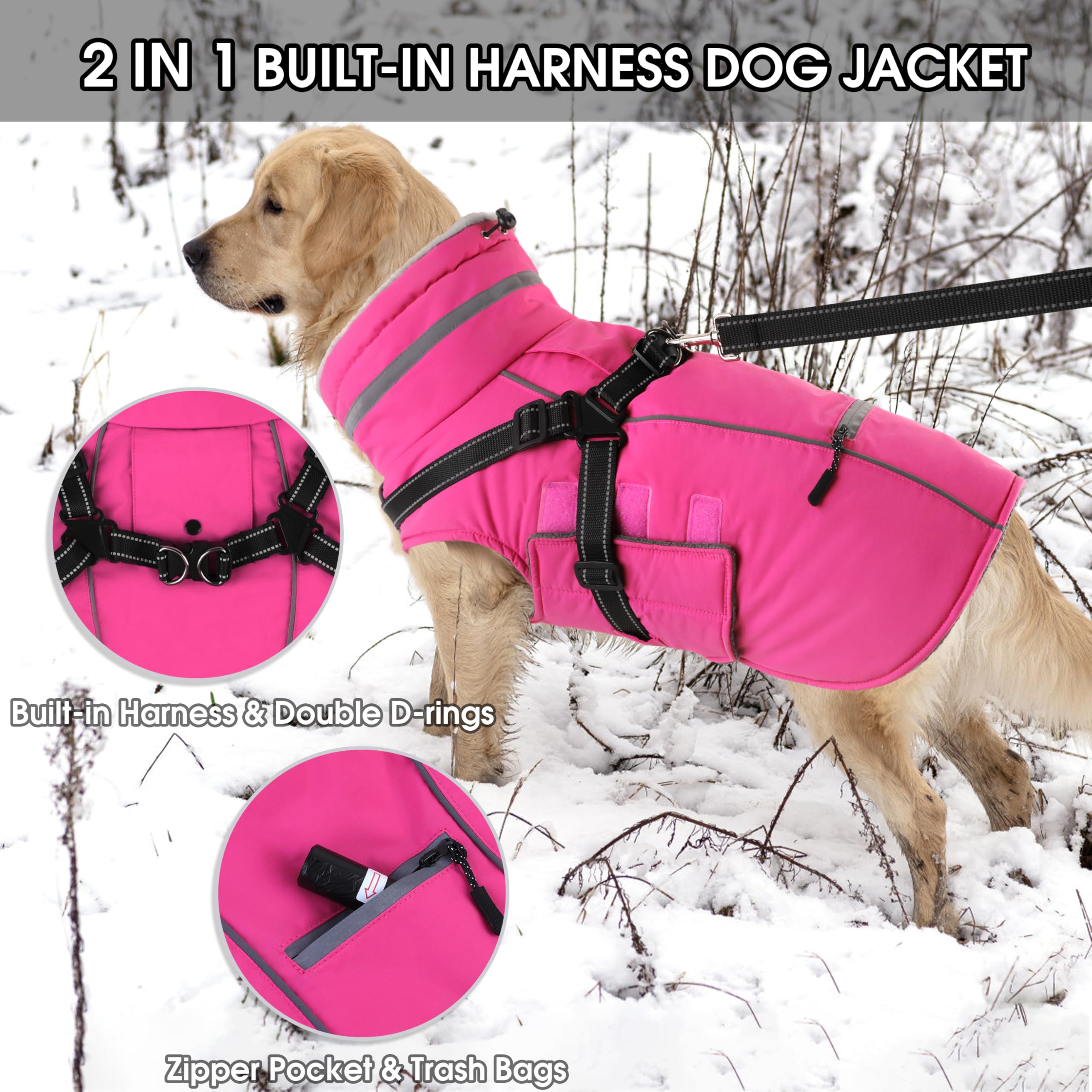 PETDSH easy-on-off dog jacket simplifies slipping over the head.