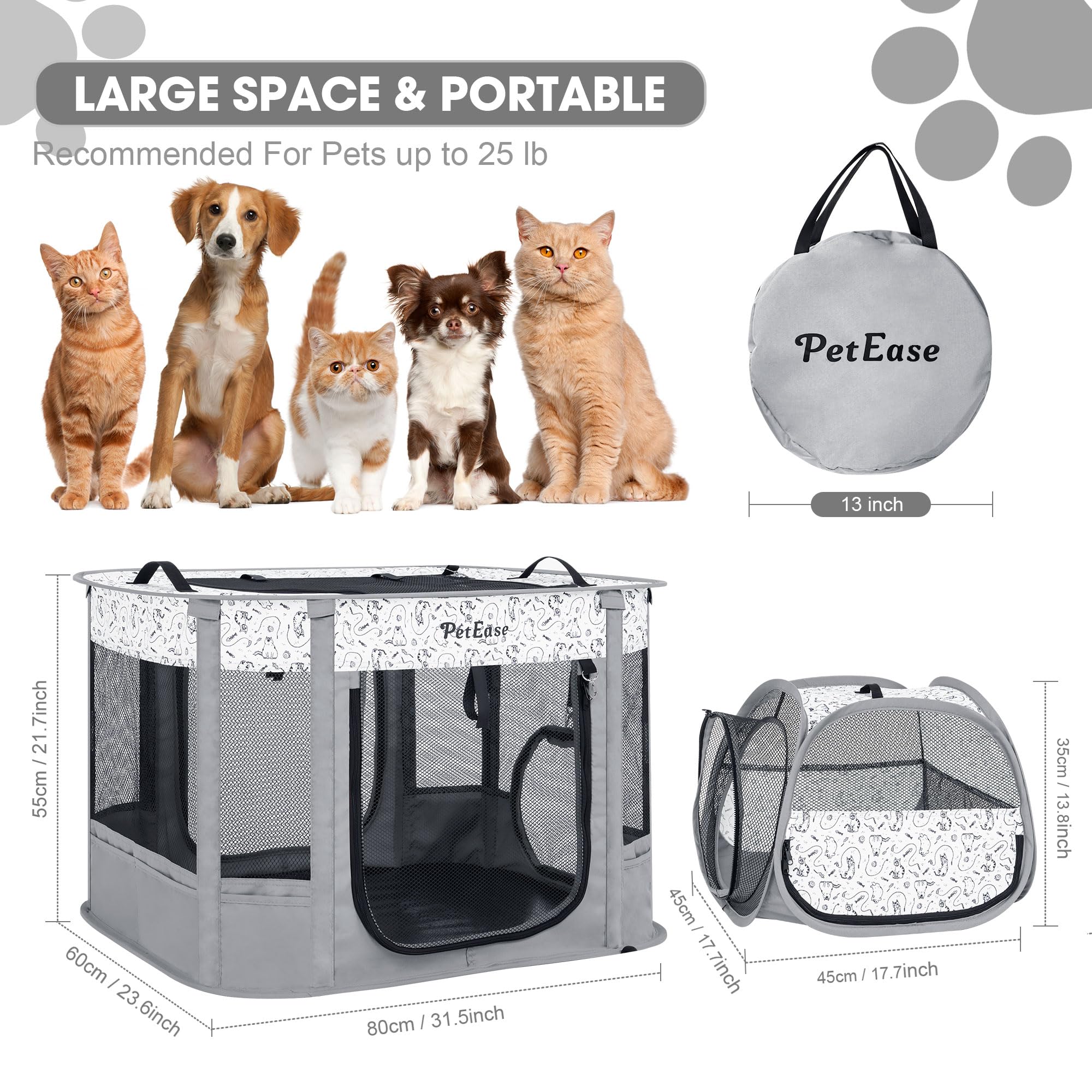 PetEase 8-sided mesh provides airflow while keeping insects out during play.