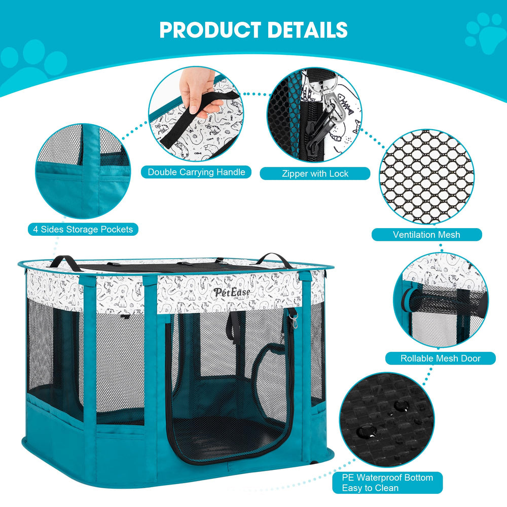 PetEase 8-sided mesh playpen ventilation for airflow and pest protection.