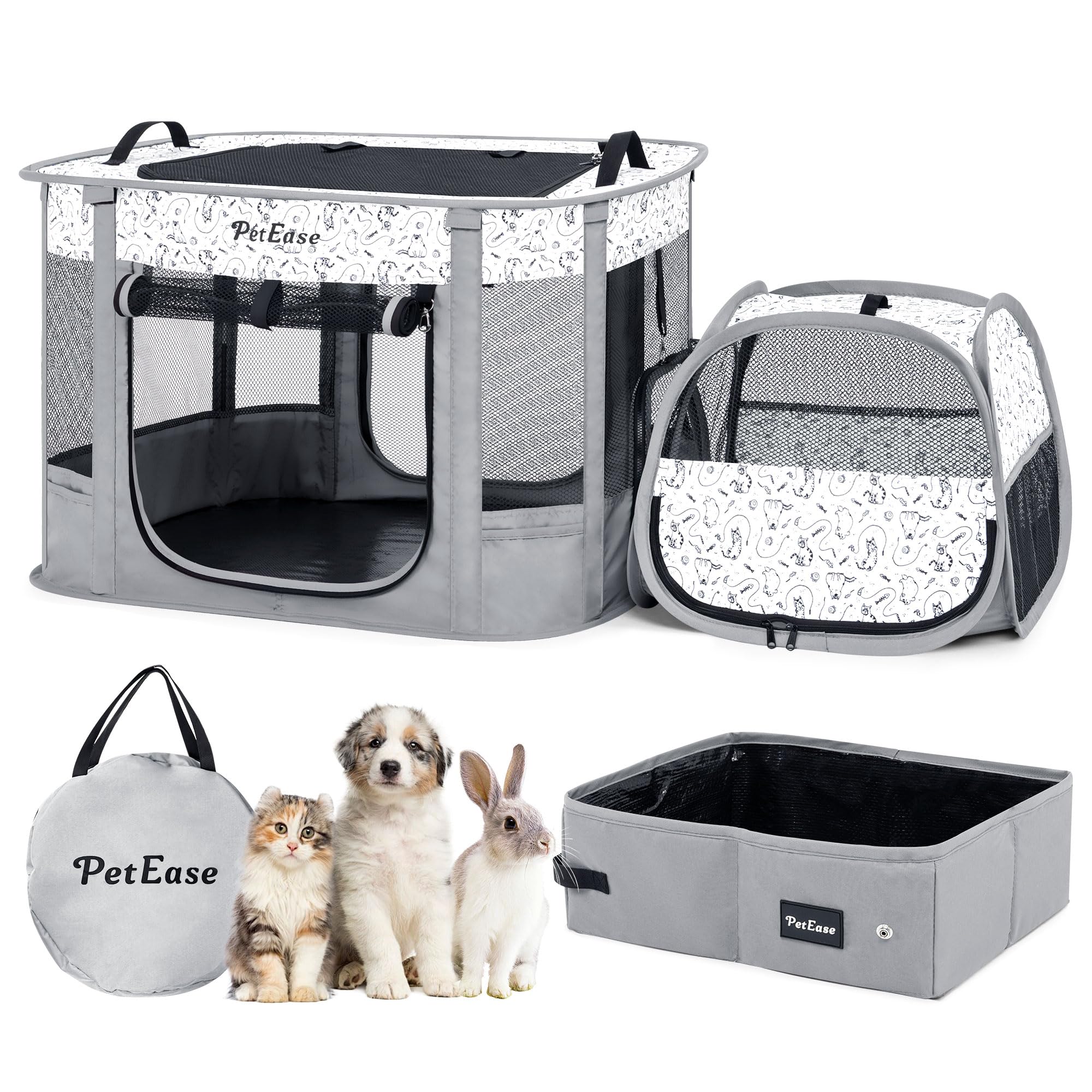 PetEase portable 2-in-1 dog crate playpen folded for compact storage.