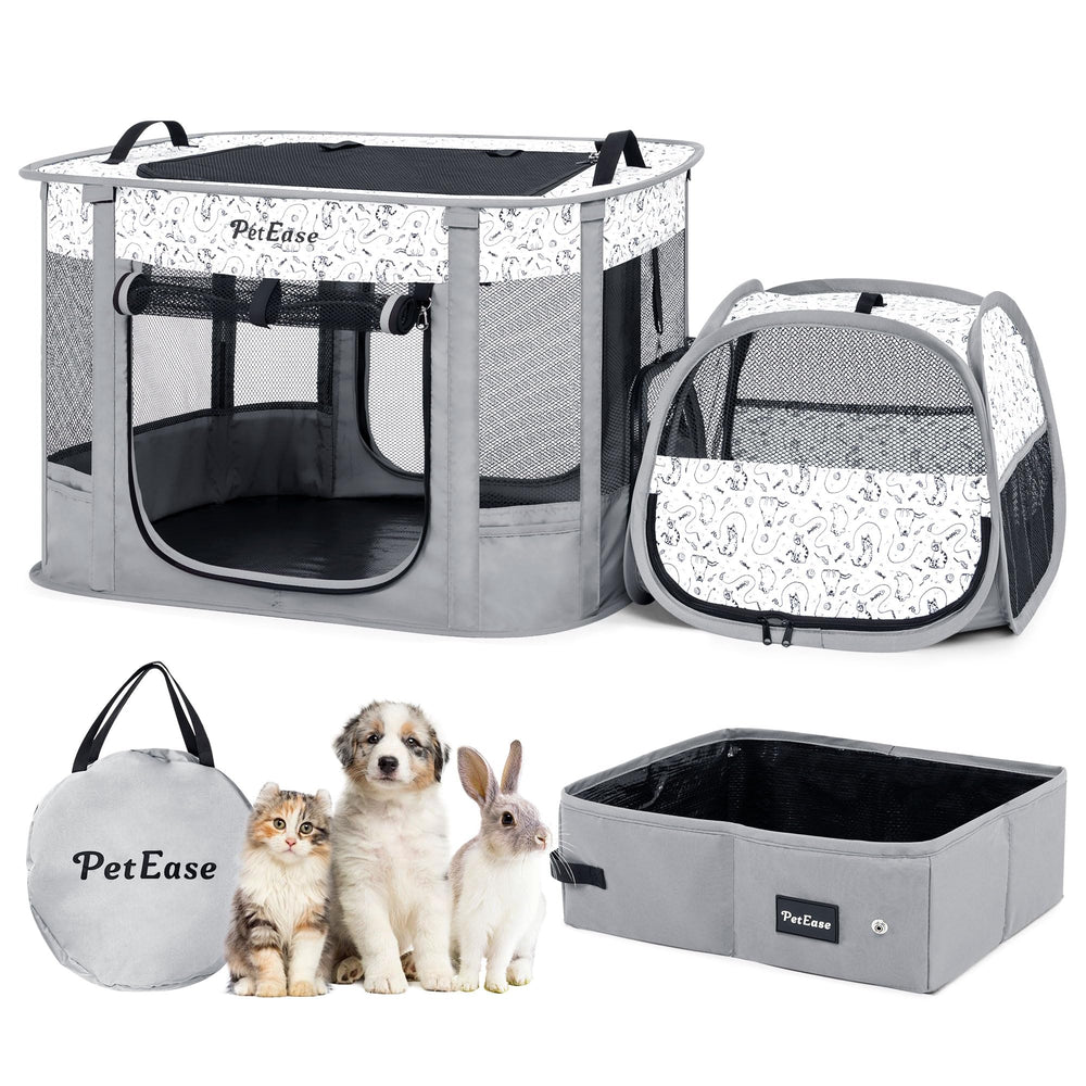 PetEase portable 2-in-1 dog crate playpen folded for compact storage.