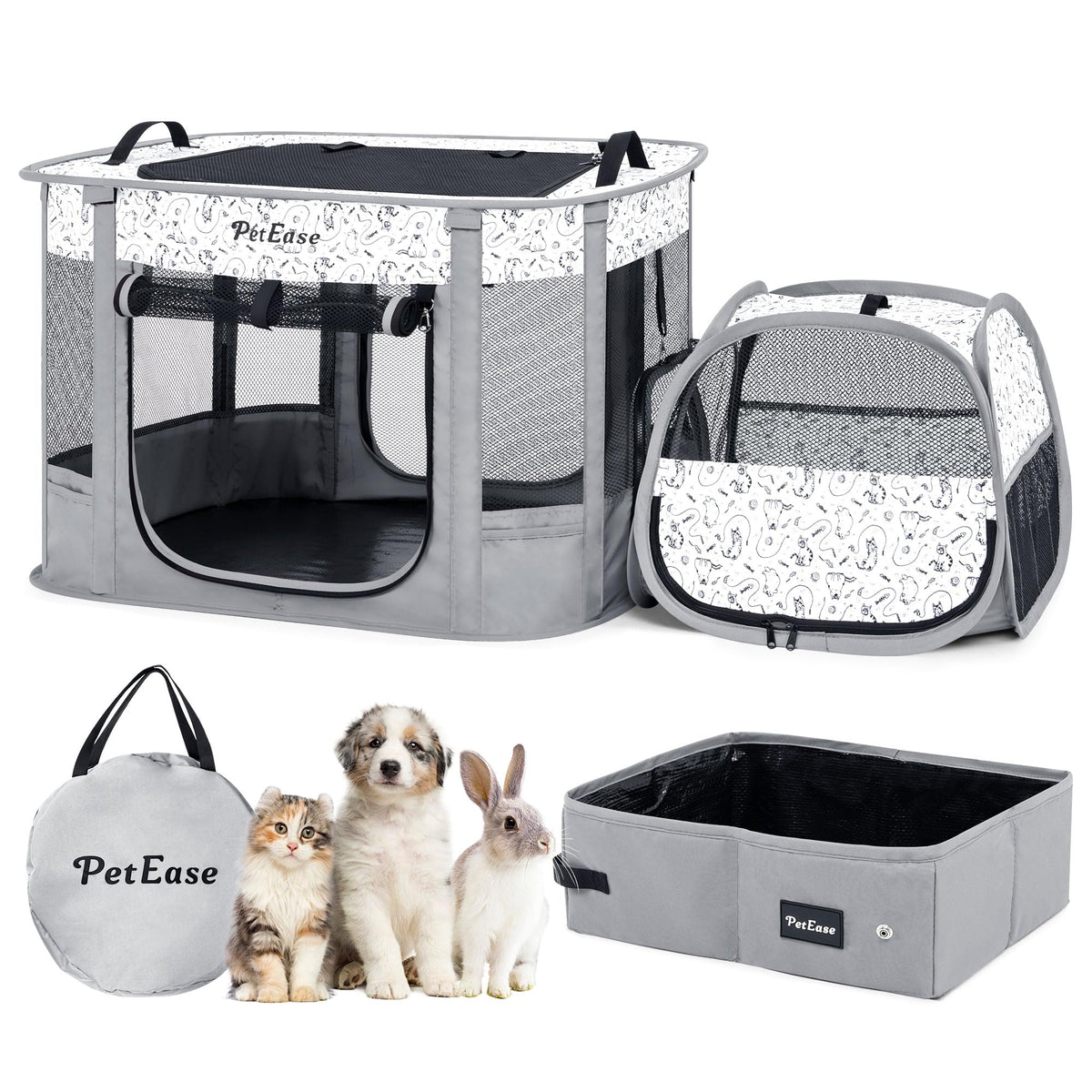 PetEase portable 2-in-1 dog crate playpen folded for compact storage.