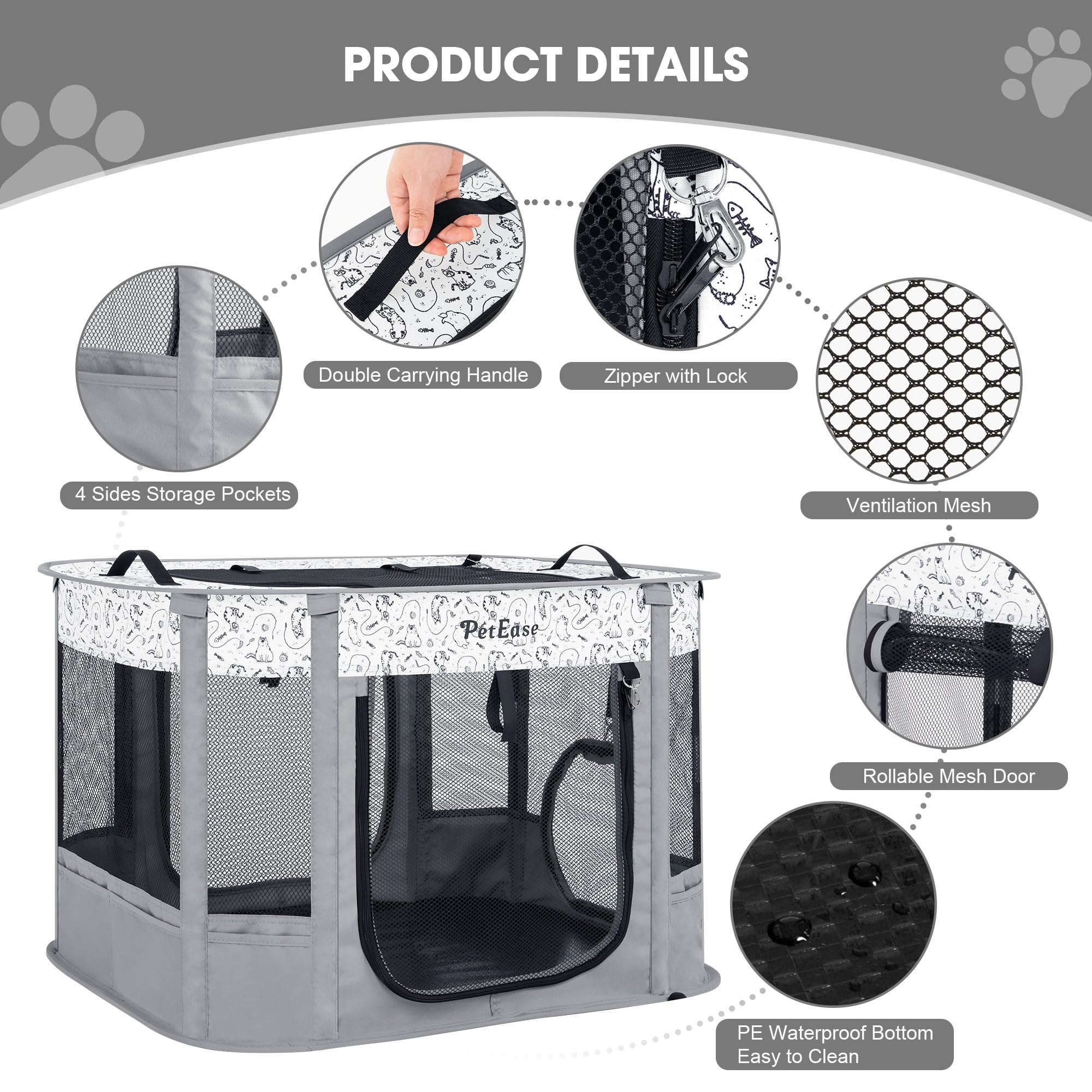 PetEase spacious enclosure with eight fiberglass rods for stable pet space.