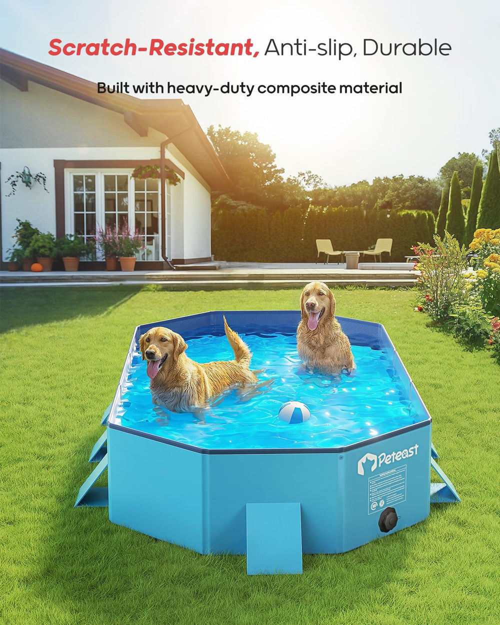 Peteast extra large dog pool open frame emphasizes spacious interior for lounging and splashing