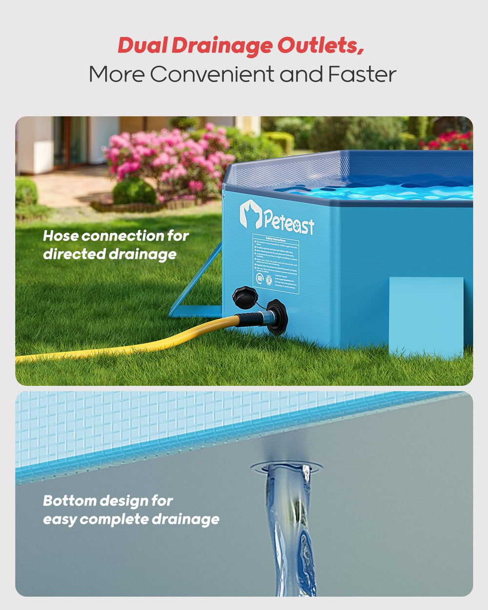 Peteast foldable dog pool with reinforced sidewalls provides sturdy support during sessions