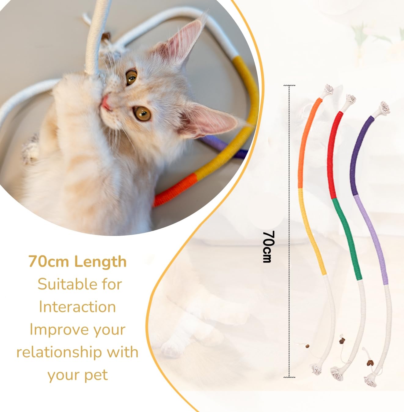 Petelligent Cotton Rope Kitten Toys used for stress relief during playtime.