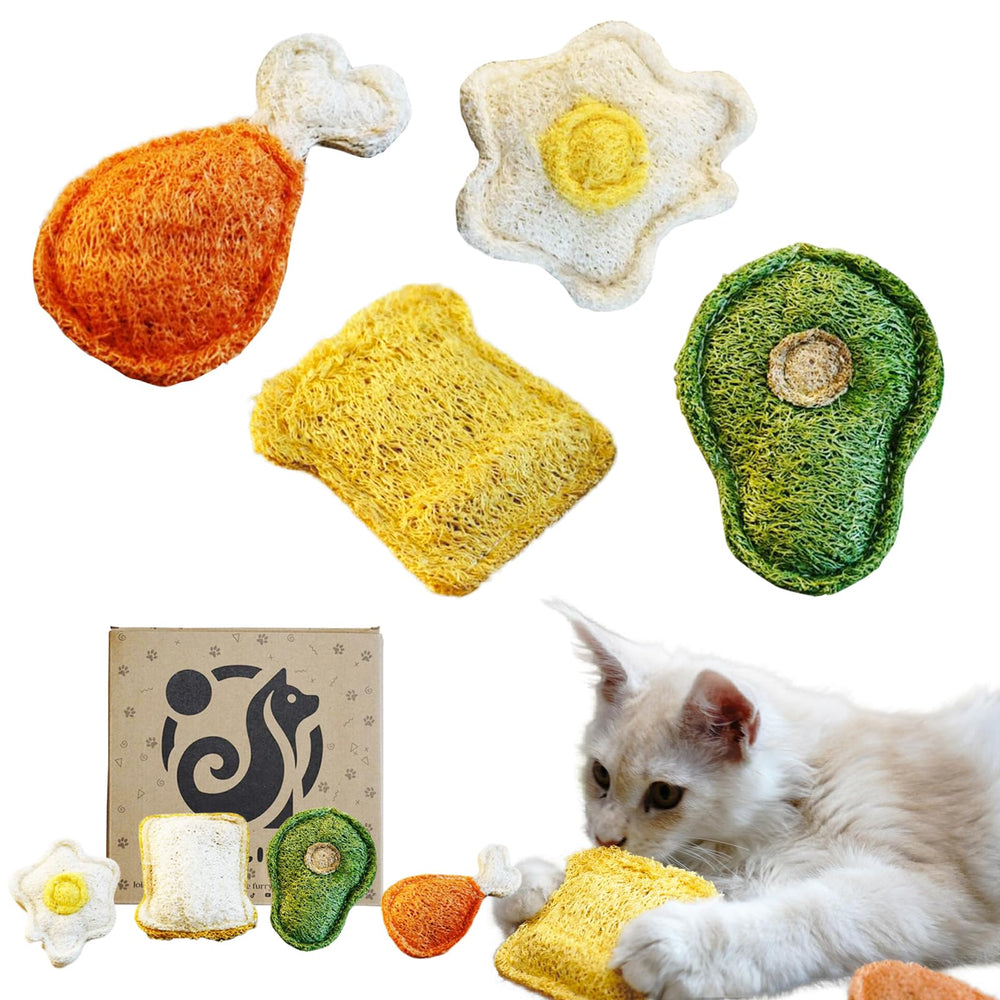 Petelligent loofah chew cat toy closeup showcases catnip-silvervine scent for playful exploration.