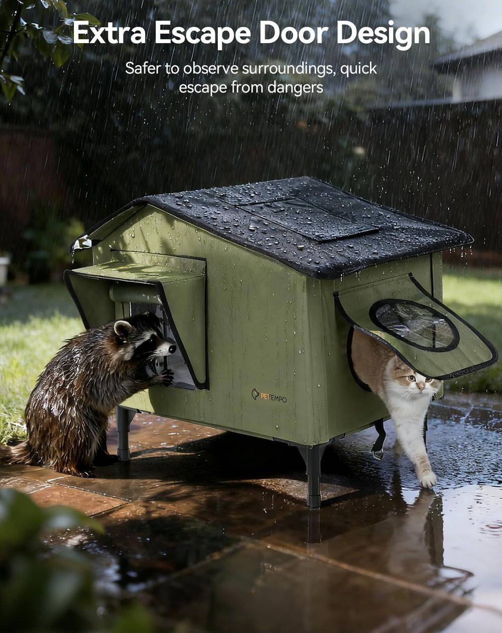 PETEMPO cat shelter escape hole highlights fast retreat from danger.